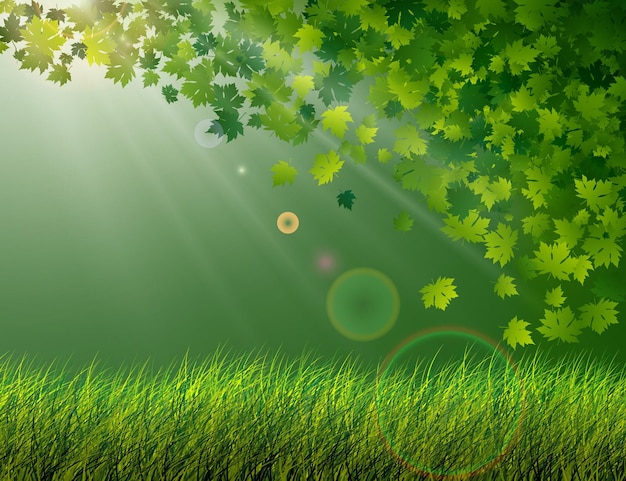 Vector background for a presentation on ecology landscape grass wind and leaves