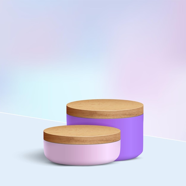 Vector background for product scene wooden and purple product display podium on violet background with light for mockup cosmetic spa product 3d stage showcase on pedestal display studio