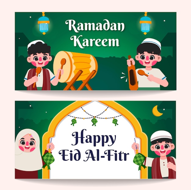 Background ramadan and eid alfitr banner template