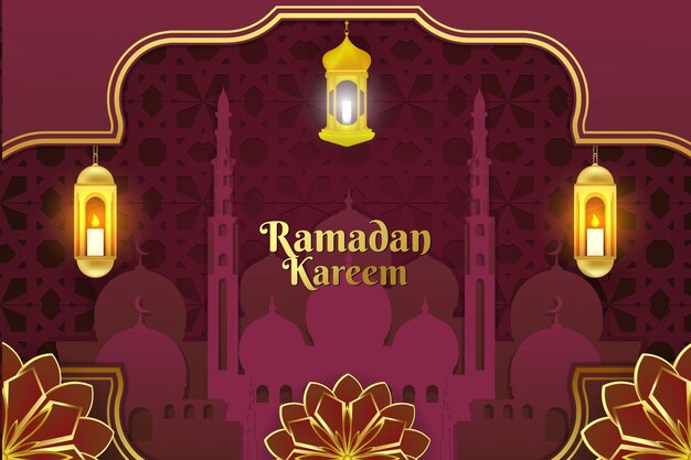 Фон Рамадан Исламский красный и золотой цвет с цветочным орнаментом
