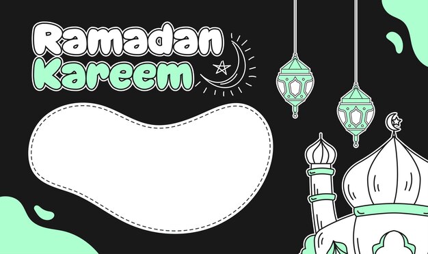 Sfondio ramadan kareem grafico verde scuro moschea illustrazioni vettoriali disegnate a mano