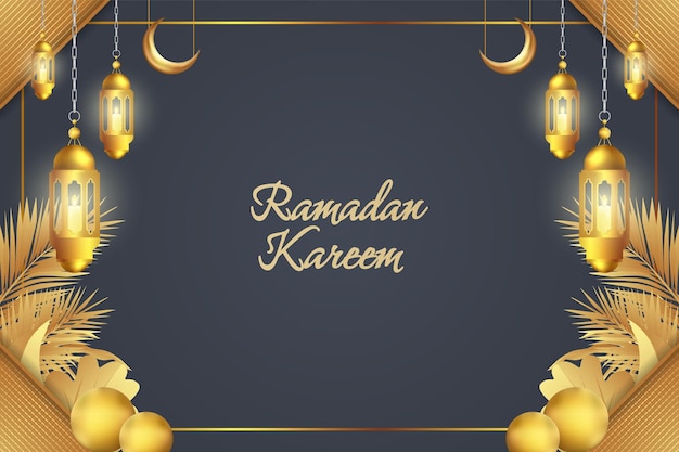Background Ramadan Kareem Islamic grey and gold color