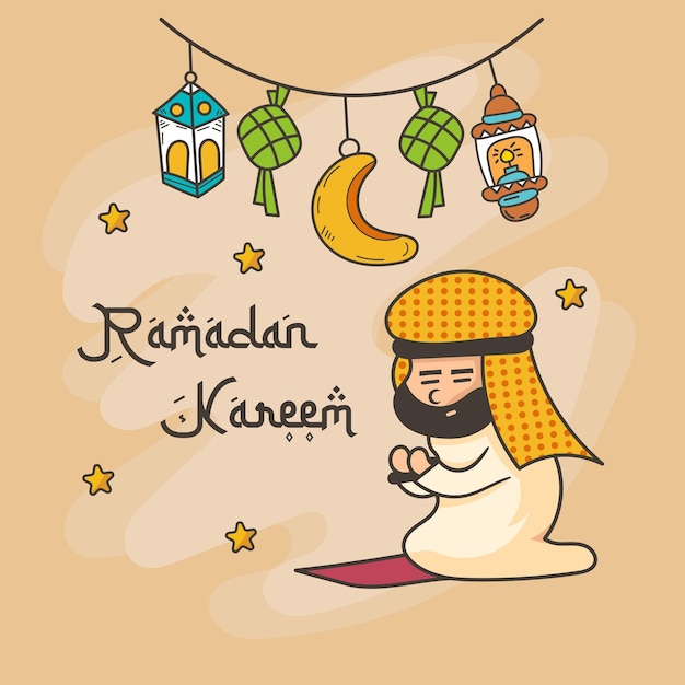 Sfondo del ramadan kareem con lanterne e persone che pregano