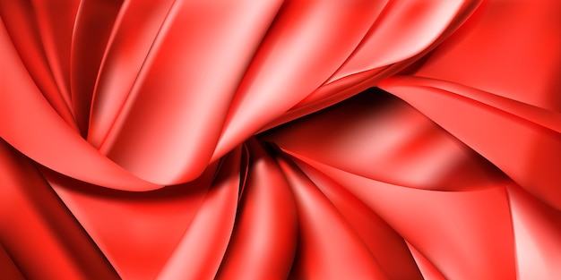 Background of red pieces of fabric leather or silk ribbons Cloth with folds