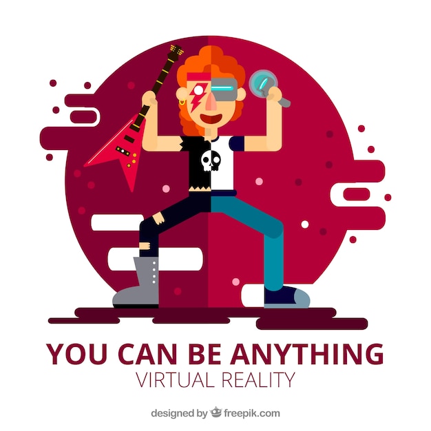 Vector background of rocker boy in virtual reality