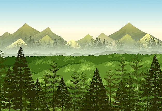 Vector background scene pine forest