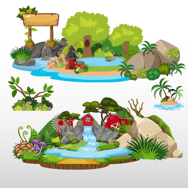 Background scene of set crocodiles by the waterfall