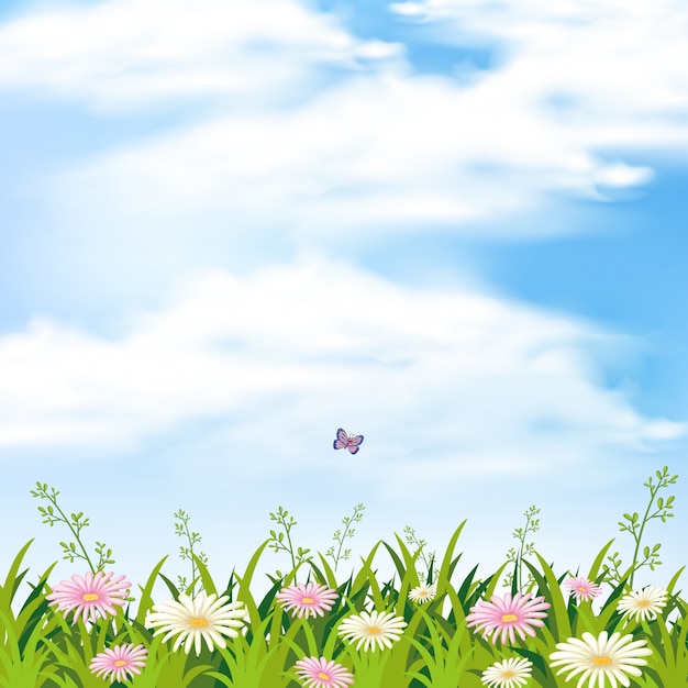 Vector background scene with flower garden