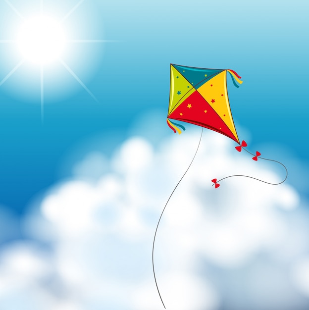 Vector background scene with kite in the sky