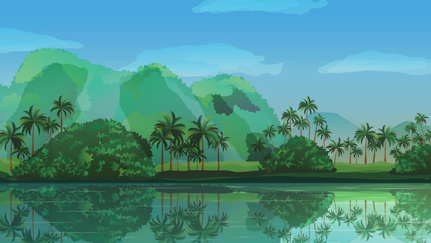 Background scene with many trees in the park illustration