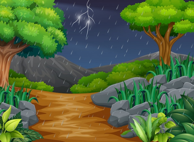 Background scene with rain in the park