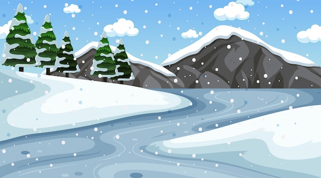 Vector background scene with snow in the field