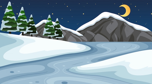 Vector background scene with snow in the field