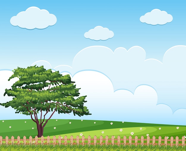 Фоновая сцена с деревом в поле
