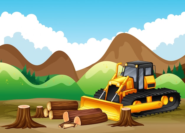 Vector background scene with trees being cut