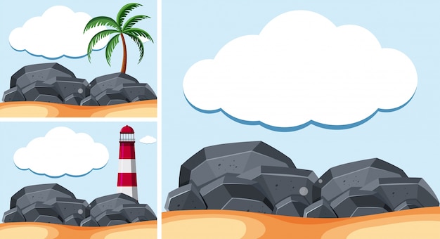 Background scenes with lighthouse and rocks