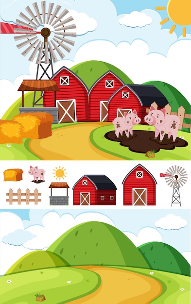 Background scenes with pigs in mud