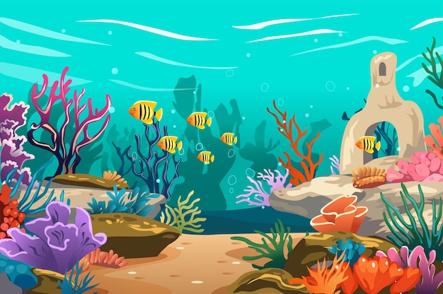 Background sea world in the flat cartoon design this image captures serene atmosphere of the sea