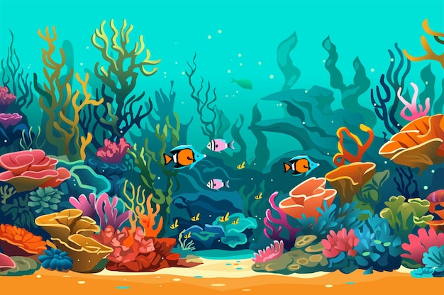 Background sea world in the flat cartoon design underwater background creates a serene atmosphere