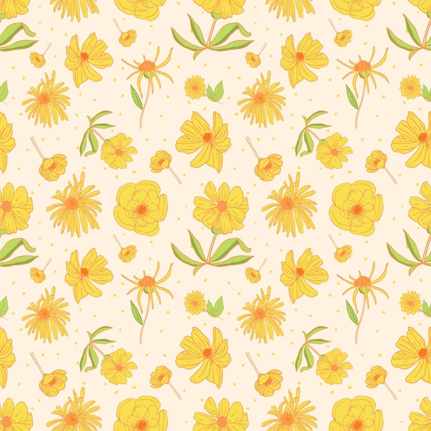 Background seamless pattern with yellow flower