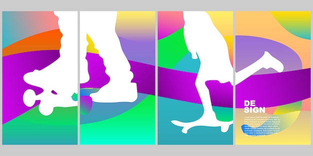 Vector background set skateboard summer color pop vertical gradient