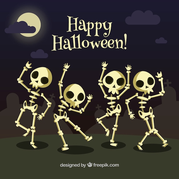 Vector background of skeletons dancing