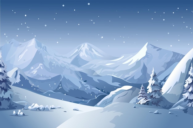 Background snowy mountains A beautifully illustrated scene of winter mountains with a captivating design and snowy background in a gray color Vector illustration