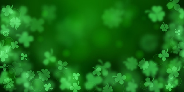 Background on St. Patrick's Day made of blurry clover leaves in green colors