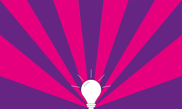 Background of sun rays with a light bulb on Pink and purple explosion background Vector illustration