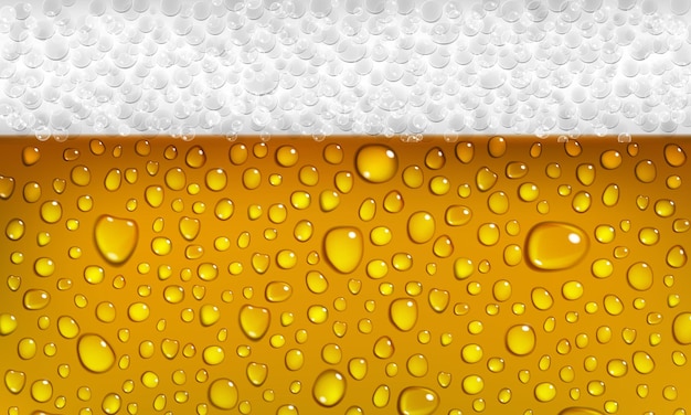 泡と滴が付いているビールのグラスの表面の背景
