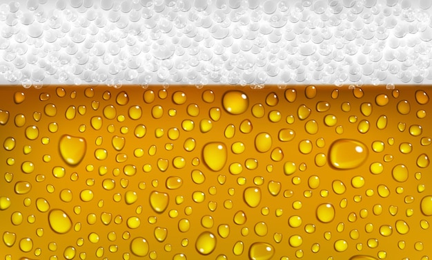 Background of surface of a glass of beer with foam and drops