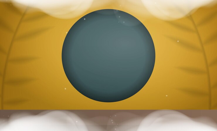 Vector background surface of a table or shelf yellow studio room with podium and cloudy light stage smoky 3d background to showcase premium cosmetics luxury products and appliances vector realistic