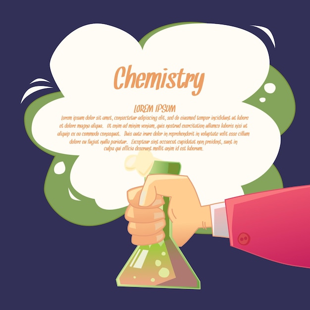 Background for the teaching of chemistry in a fun cartoon style.  illustration with supplies for chemistry lessons