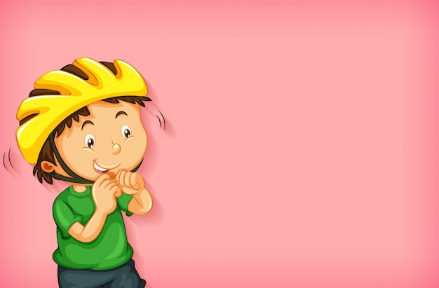黄色いヘルメットの少年と背景テンプレートデザイン