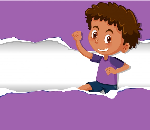 Vector background template design with happy boy on purple paper