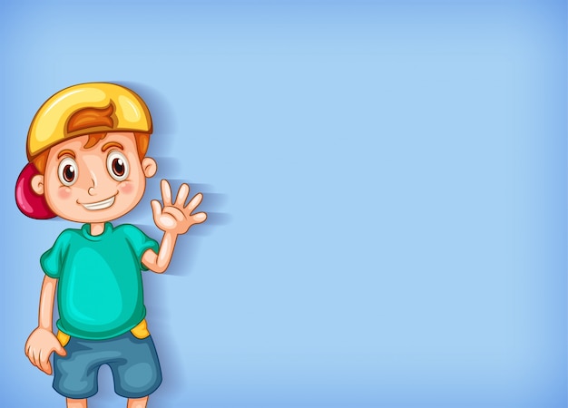 Background template design with happy boy waving hand