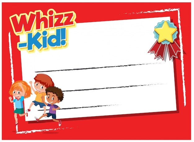 Background template design with happy kids and word whizz kid