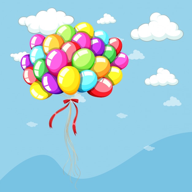 Vettore modello di sfondo con palloncini nel cielo blu