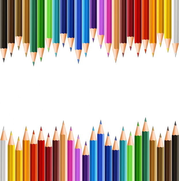 Vector background template with color pencils on top and bottom