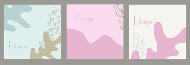 Vector background template with copy space for text and line drawings flowers in pastel colors