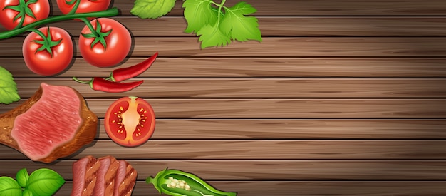 Vector background template with grilled meat and veggies