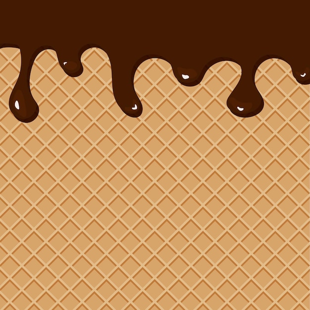Vector background texture of waffle with flowing chocolate