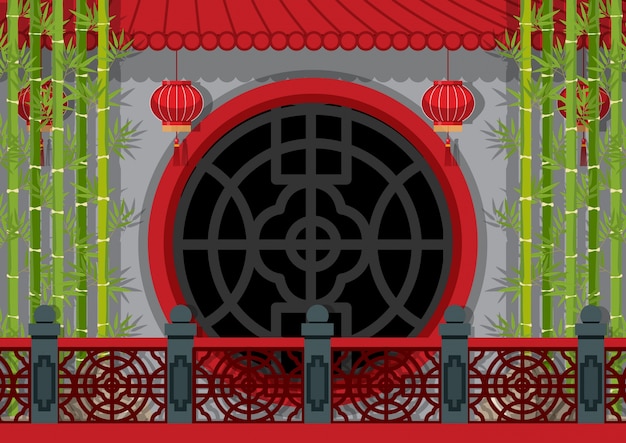 Background theme with chinese wall and bamboo