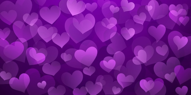 Sfondo di cuori traslucidi nei colori viola. illustrazione di san valentino