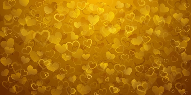 Background of translucent small hearts in golden colors. Valentine's day illustration