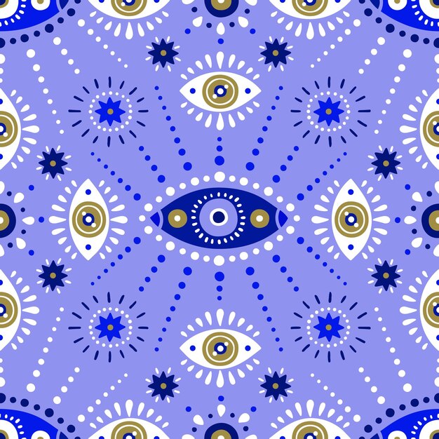 Background of Turkish evil eye symbols Ethnic blue mauve greek protection signs