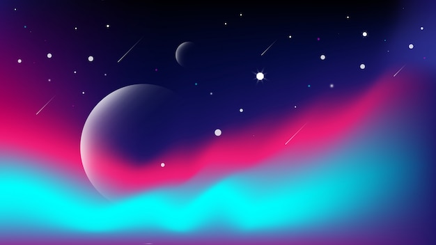 Vector the background of the universe and its planet. background with modern isometric style and gradation colors