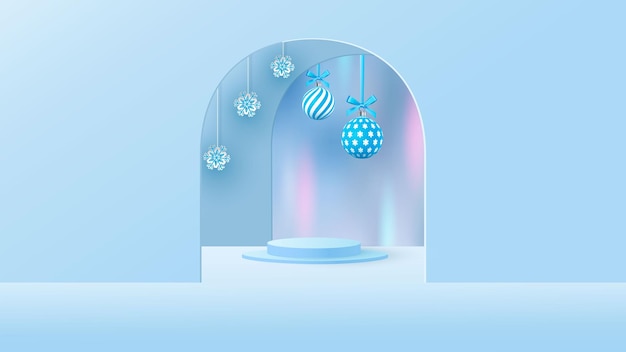 Background vector 3d blue rendering with podium and minimal new year scene, minimal product display background 3d render of geometric shape. vector illustration