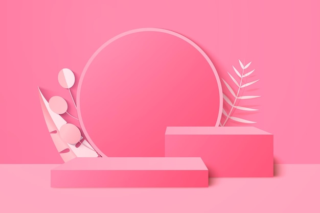 Background vector 3d pink rendering with podium and minimal pink wall scene