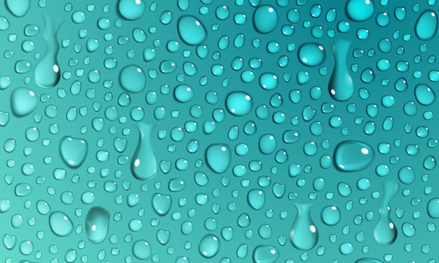 Background of water droplets on the surface in turquoise colors